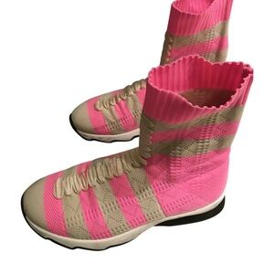 Stylish Pink and Cream Women's High-Top Fendi boots